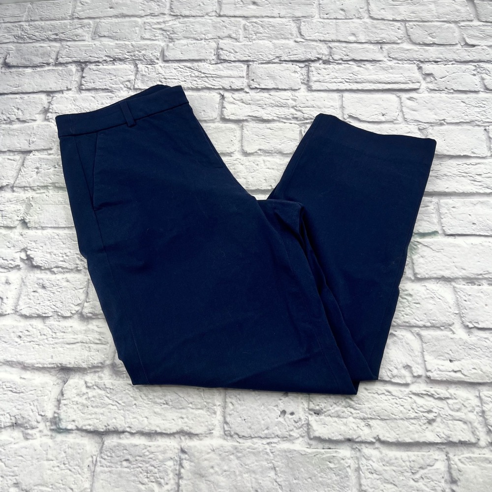 J Crew Factory Kallie Pants Womens 10 Navy Blue Straight Leg Stretch Trousers